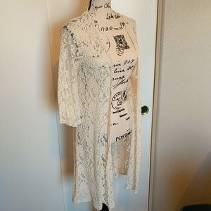 Long Boho Ivory Lace Open Cardigan